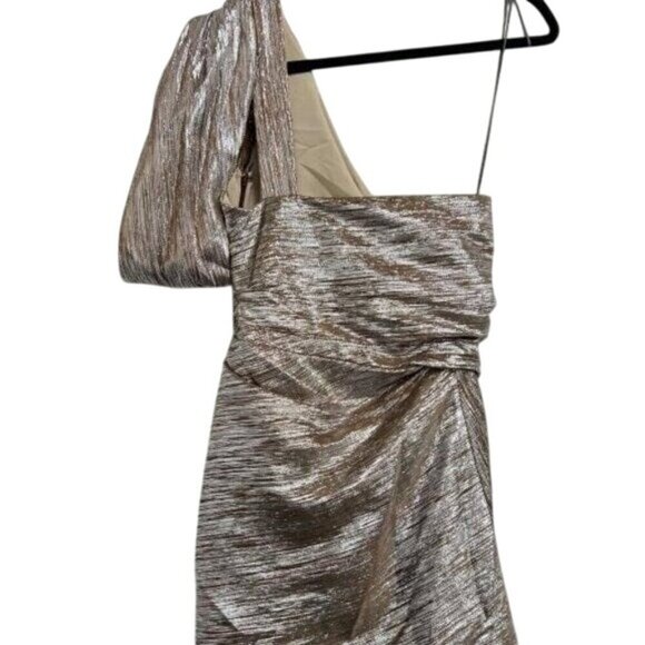 Zac Posen Silk Rust & Silver One shoulder Metallic Cocktail Sheath Black Tie - Picture 1 of 9